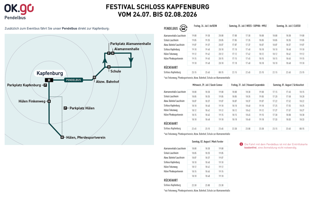 OK.go Pendelbus zum Festival Schloss Kapfenburg 24.07. – 02.08.2026